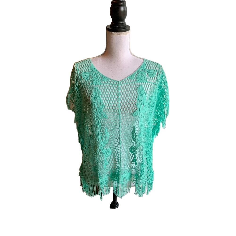 Mint Green Y2k Macrame Fringed Top One Size - image 1